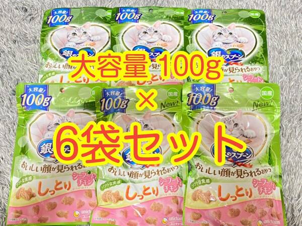 〈送料無料〉 銀のスプーン おいしい顔が見られるおやつ しっとり シーフード＆チキン 大容量100g 6袋セット 猫用 キャットフード ソフト