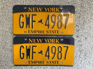 ☆アメリカ ニューヨーク州発行 New York 自動車用 ナンバープレート 2枚セット (GWF 4987)