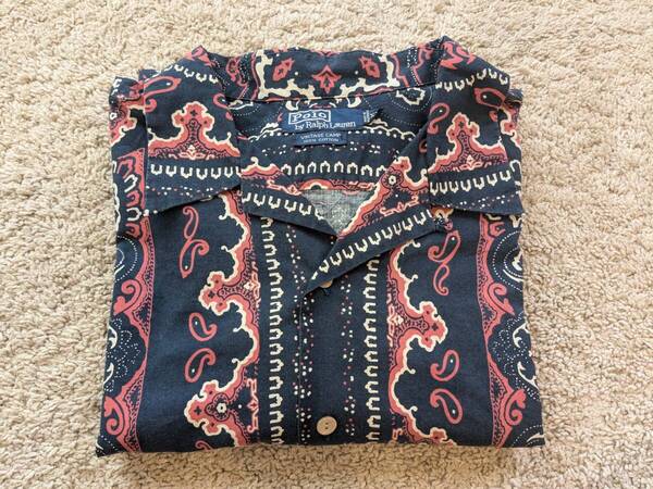 デッドストック XXL POLO ラルフローレン 半袖シャツ VINTAGE CAMP 総柄 オープンカラー ビンテージ アロハ caldwell バンダナ ボックス