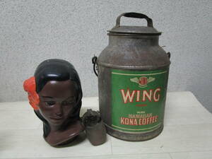 アンティーク フラバスト像 WING KONA COFFEE/コナコーヒー ブリキ缶 セット