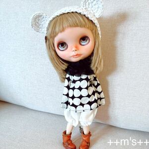 ＊ブライスアウトフィット　くま耳麦わら帽子　ホワイト　Blythe outfit ブライス　アウトフィット＊