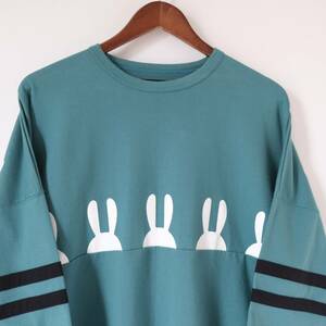 【 CUNE 】キューン プリント フットボール Tシャツ ウサギ がいる / グリーン 緑系 / 2 / バックプリント 両面プリント