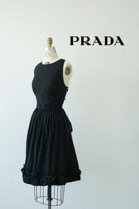 PRADA プラダ バックリボン フレア ドレス シャツ ワンピース size 42S 0530902