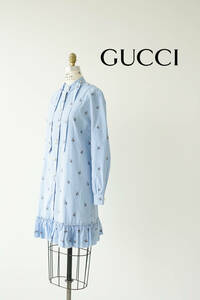 GUCCI Gucci GG pearl button stripe rabbit frill One-piece size40 0530731