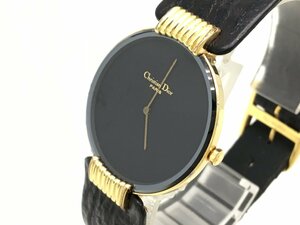 クリスチャンディオール Dior 47 153-3 クォーツ 腕時計 ラウンド 黒文字盤 稼働品 電池交換済み 中古【UW060199】