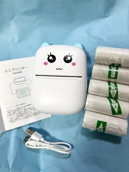緑【テスト紙1本+シールロール紙5本セット】サーマルプリンター スマホプリンター ハンディープリンター ミニプリンター