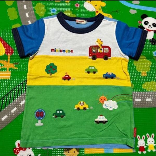 【美品】100 ミキハウス プッチー アップリケ いっぱい 半袖Tシャツ