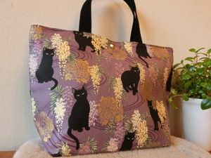6 hand made 11 number canvas largish outing handbag tote bag thick cloth . walk cat purple 