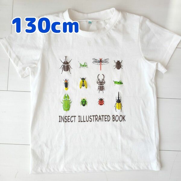 130cm　昆虫　半袖　Tシャツ　クワガタ　カブトムシ　トンボ　インセクト　白　子供 半袖Tシャツ