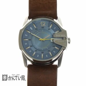 DIESEL diesel ma starch -f men's quarts clock DZ-1399 SS leather belt blue face 3 hands Date operation goods for man wristwatch body only 