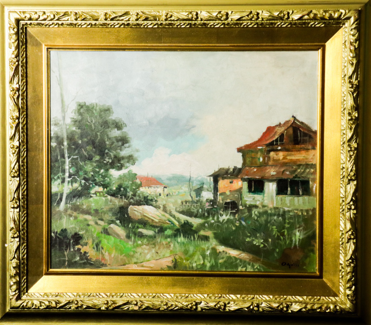 荻須高徳 油彩 肉筆『風景画』表と裏サイン 鑑定証 M10号 額装 a870 荻須高徳 油彩 肉筆『風景画』表と裏サイン 鑑定証 M10号 額装 a870