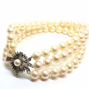 《アコヤ本真珠3連ブレスレット》J 30.9g 約18cm 約6.0-6.5mm珠 pearl パール bracelet jewelry DD0/DE0