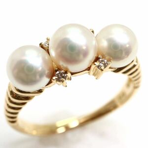 《K18 天然ダイヤモンド/アコヤ本真珠リング》J 約3.5g 約12号 0.04ct pearl パール diamond ring ジュエリー jewelry 指輪 EB7/EB7