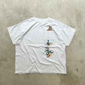 90s ディズニー ポケットTシャツ霜降りグレー　逆ポケット　イラスト　ミッキー