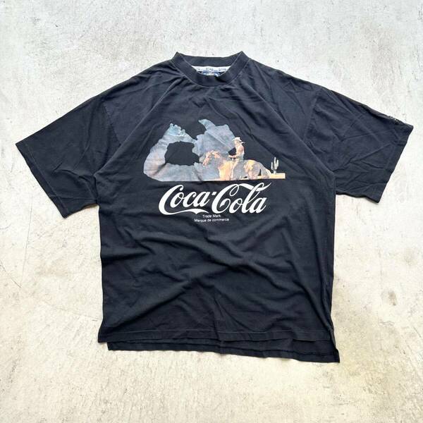 80's Coca-Cola プリントＴシャツ 黒 半袖 古着 企業Tシャツ