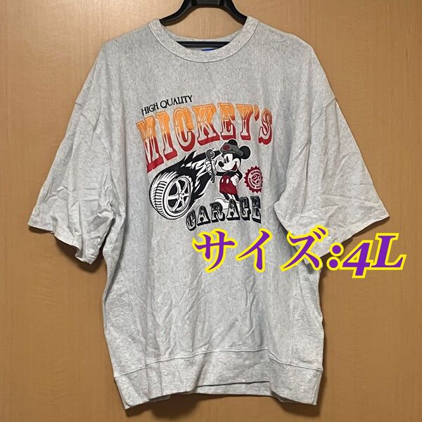 【新品タグ付き】 ディズニー ミッキーマウス ミッキー 半袖 tシャツ 4L グレー 車 バイク 整備士 ライトグレー