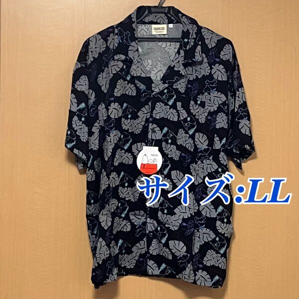 【新品タグ付き】 スヌーピー SNOOPY シャツ 総柄 半袖 LL 黒 葉 アロハシャツ ボタニカル PEANUTS