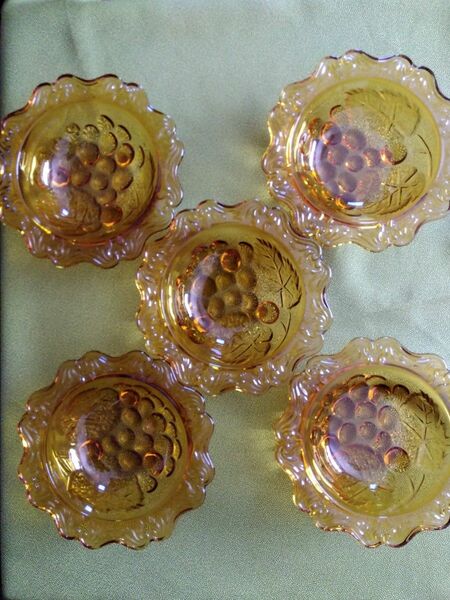 葡萄柄デザート皿５個　琥珀色　 昭和レトロ