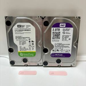 (27)(28) WD HDD 2TB 二枚セット WD20PURX WD20EURX 正常 purple green ハードディスク 内蔵HDD Western Digital まとめ売り 2000GB 