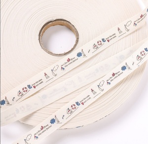 綿テープ　スタンプ　タグ　リボン　幅1.5cx10m巻 　 DIY　手芸材料　生成り　No.12-2