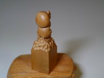 99.鼠5-2　マホガニー 細密彫刻十二支干支文置物 子年 台座付◆中国古美術_画像3