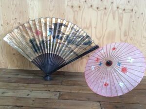  extra-large fan peace umbrella 2 point set huge fan width 145cm.. thing objet d'art .. umbrella pink properties floral print .. pine .. display cosplay tube 51445971