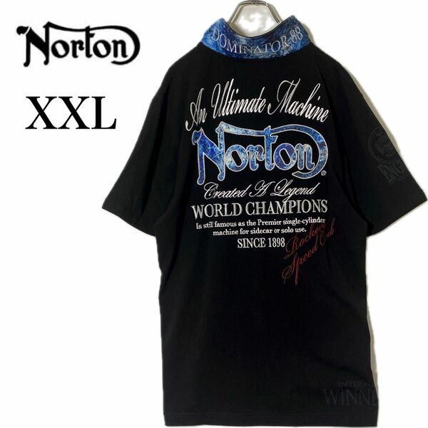 美品 Norton ノートン ポロシャツ ブラック 刺繍 XXL 大きいサイズ