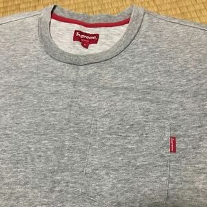 シュプリーム Supreme Tシャツ Pocket Tee ヘビーウェイト　コットン　グレー　赤ピスタグ　半袖　スラブ糸　ストリート 