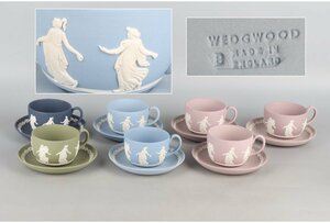 [URA]WEDGWOOD/ウェッジウッド/ジャスパーカップ&ソーサー6客/13-6-07　(検索)骨董/カップ&ソーサー/洋食器