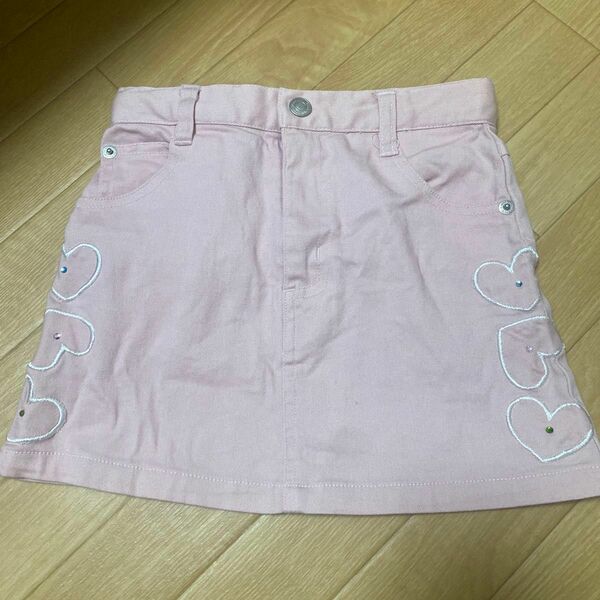 スカート　デニム風　100 女の子　ピンク　ストーン　ポケット付き　ミニスカート　子供服
