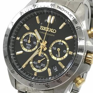 SEIKO Seiko SPIRIT Spirit wristwatch SBTR015 quarts analogue chronograph calendar black Gold silver operation verification settled 