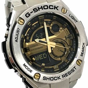 CASIO カシオ G-SHOCK ジーショック G-STEEL 腕時計 クオーツ GST-210D-9A アナデジ ラウンド ブラック ゴールド カレンダー 動作確認済み