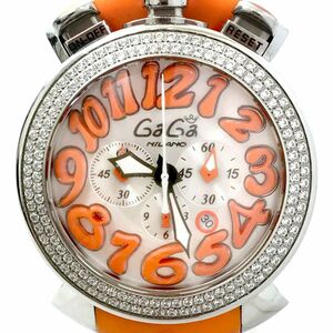 GaGaMILANO ガガミラノ MANUALE 48 マヌアーレ 腕時計 N.C1611 クオーツ ベゼルダイヤカスタム クロノグラフ 電池交換済 動作確認済