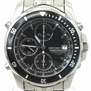 美品 SEIKO セイコー 腕時計 Y182-6F00 クオーツ アナログ ラウンド ブラック シルバー クロノグラフ カレンダー 10気圧防水 動作確認済み