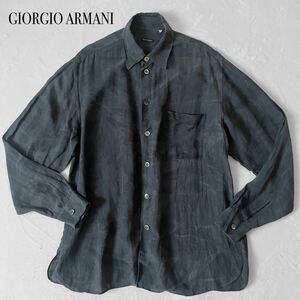 1 иен ~[ избыток ощущение роскоши ]joru geo Armani XL лен камуфляж камуфляж рубашка с длинным рукавом sia- чёрный бирка Giorgio Armani