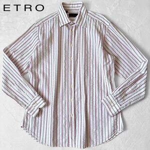 1 jpy ~ super-beauty goods Etro [ finest quality. Kiyoshi . feeling ] rare XL /43 stripe sia soccer long sleeve shirt cotton ETRO Italy made pink men's casual 