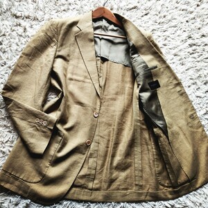 BURBERRY LONDON ②[ adult summer outer ] Burberry London tailored jacket blaser linen flax Camel L~XL corresponding made in Japan light weight spring 