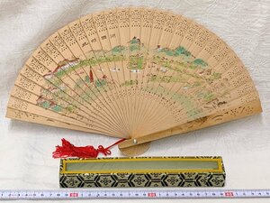 14541/ white . fan fan ... carving .. west lake wooden white .. tree case attaching China fine art Showa Retro tea utensils kimono small articles 
