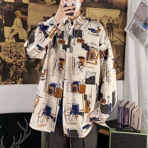 【売れ筋】モード系 花柄 V系 原宿 シャツ ストリート アシンメトリー 長袖シャツ 長袖 総柄
