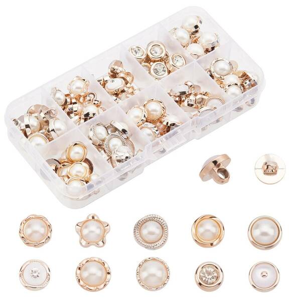 【特価セール】縫製ボタン アクセサリーパーツ 真珠 10~13mm 10種100個セット 飾り パールボタン ボタン PandaH