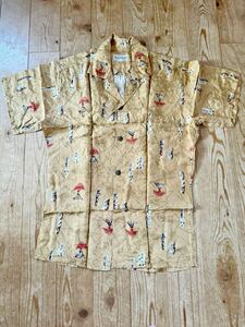  Vintage гавайская рубашка короткий рукав MADE in Hawaii шелк огонь гора to- тонн paul (pole) tiki изображение рисунок 
