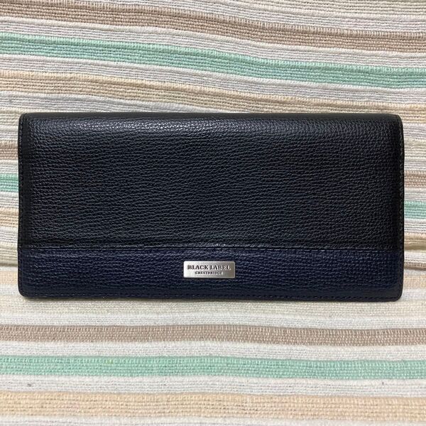 美品 BLACK LABEL CRESTBRIDGE 二つ折り長財布 レザー 黒