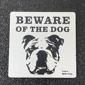 BEWARE OF THE DOG. dog attention autograph plate dog . for heart ( silver acrylic fiber plate ) garden plate 