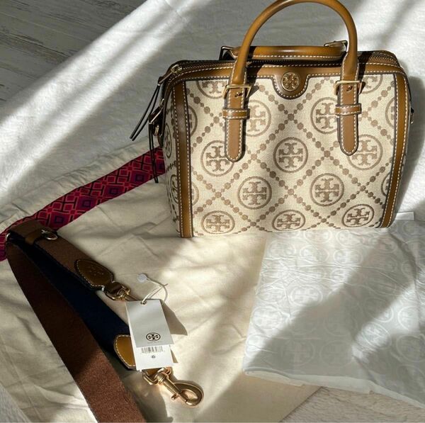 最終お値下げ★Tory Burch トリーバーチ　Tモノグラム　ジャガードバレルバッグ