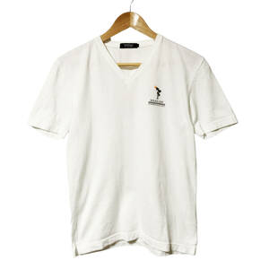 BURBERRY BLACK LABEL バーバリーブラックレーベル Tシャツ Vネック 両面プリント ロゴ 半袖 2 白 メンズ A23