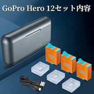 GoPro Hero 12バッテリー 充電器セット 1800mAh*3 Hero 12/11/10/9 ブラック用