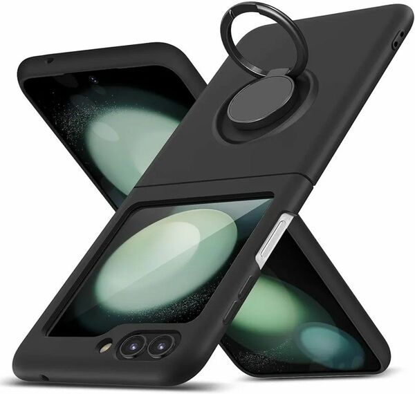 Galaxy Z Flip5 用 ケース リング シリコン レンズ保護 薄型 360°回転 車載ホルダー 