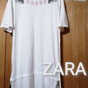 ZARA XLサイズ サイドジップ切り替えTシャツ ホワイト