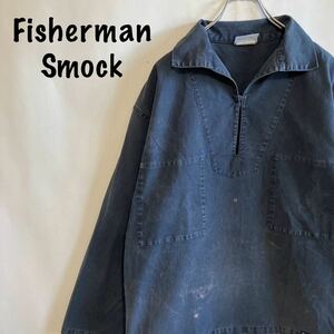 70s 80s Vintage French Fisherman smock LEGLAZIK smock shirt pull over Vintage shirt 1 start 1 jpy start 