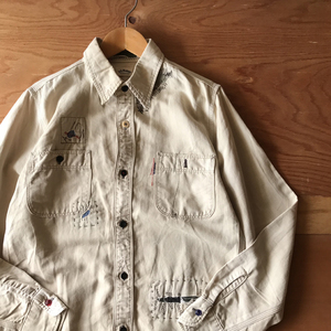  Hollywood Ranch Market repair shirt cotton flax men's M work shirt military shirt linen remake made in Japan 